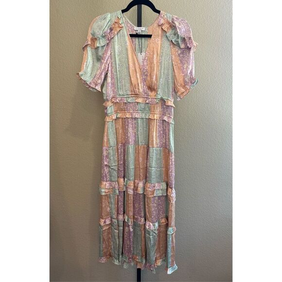 Size S Anthropologie Current Air Color Block Floral Midi Dress - Picture 4 of 10